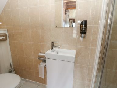 A bathroom with a sink and toilet at Garden Lodge 8 in Swansea