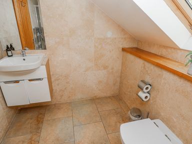 A bathroom with a sink and toilet at Ivy Cottage, Oldwalls, Llanrhidian, Gower