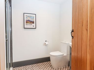 A bathroom with a toilet and sink at Knowle House Okehampton