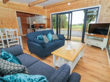 A living room with a sofa and television at Killinure Cottage in Glasson, County Westmeath