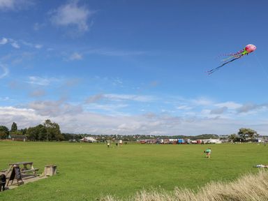 A field with a kite flying and people in the distance at Harbour View Poole