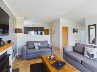 A living room with two sofas and a coffee table at Spa Sauna Lodge (Pet) Penrith