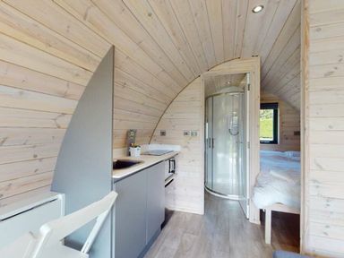 A studio with kitchenette and shower at Pod 3 (No Pets) Carnforth