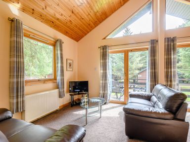 A living room with a television and a glass table at Rainbow Lodge in Dundee