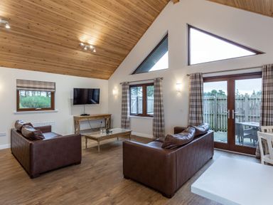 A living room with a sofa and television at Raeburn Premier Spa in Dundee
