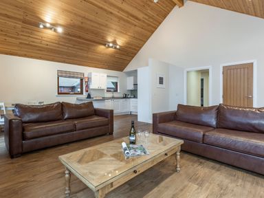 A living room with sofas and a coffee table at Raeburn Premier Spa in Dundee
