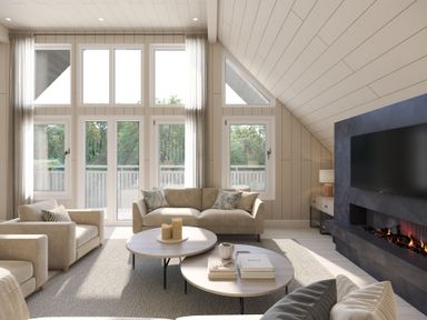 A living room with windows and a television at Heatherwood (Pet) Slaley
