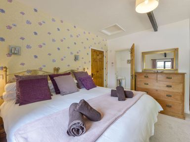 A bedroom with a bed and dresser at Long Linney in Bideford
