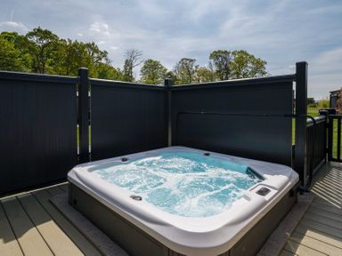 A hot tub in an outdoor area at Leven (Pet) Great Ayton