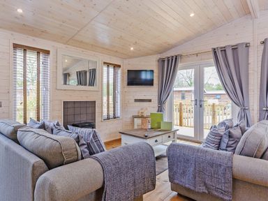 A living room with a sofa and television at Hurricane Lodge in Fair Oak