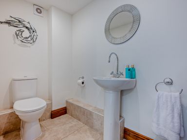 A bathroom with a sink and toilet at Middle Hill in Marhamchurch