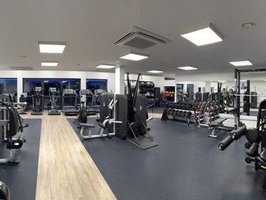 A gym with exercise equipment at Nettlecoombe Spa Marhamchurch