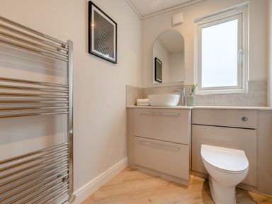 A bathroom with a sink and toilet at Trelowen 3.0 Spa in Marhamchurch