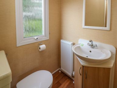 A bathroom with a sink and toilet at Caravan 2 at Blackmoor Farm near tenby