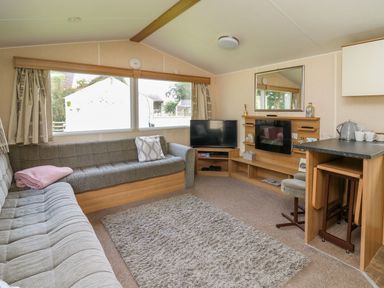 A living room with a sofa and television at Caravan 3 at Blackmoor Farm near tenby