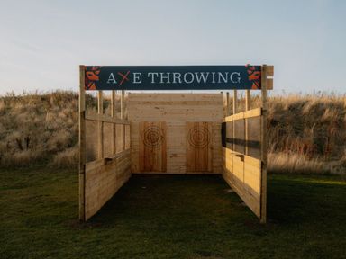 A wooden axe throwing area with targets at The Telfer in North Berwick