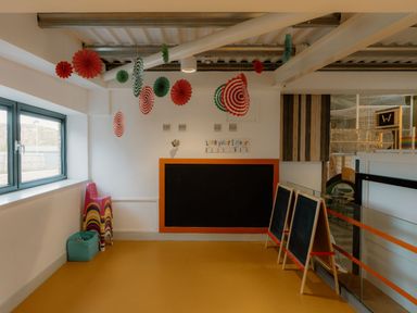 A classroom with colorful chairs and chalkboards at The Irvine North Berwick
