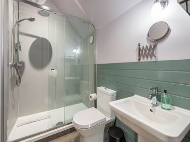 A bathroom with a shower and sink at The Laidlaw in North Berwick