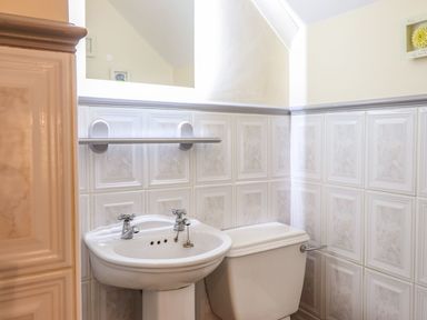 A bathroom with a sink and toilet at Llwyn Derw Talybont