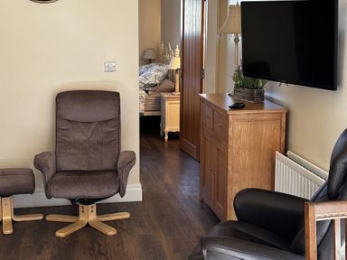 A living room with an armchair and television at The Rocks in Newry