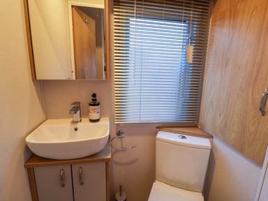 A bathroom with a sink and toilet at Paws By The Sea in Norwich