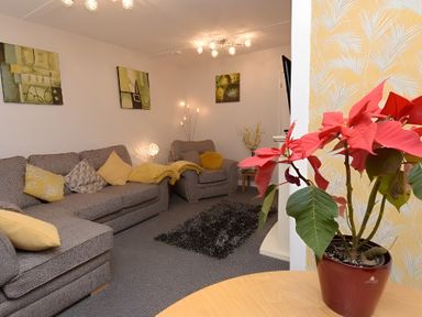 A living room with a couch and decorative plants at 226 Third Avenue Bridlington