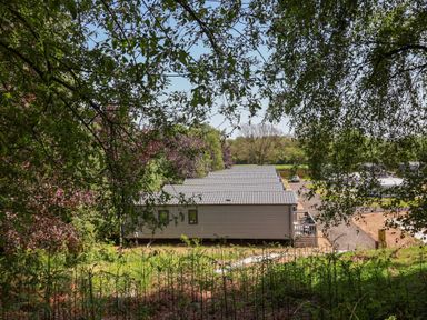 A view of houses surrounded by trees and grass at The Oaks 2 Bedrooms Delamere