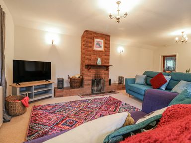 A living room with a TV and fireplace at The Pantiles in Banham