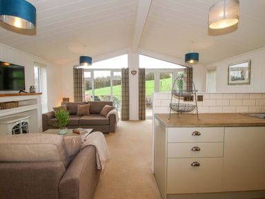 A living room with a sofa and television at 5 Hillview Lodges in Cleobury Mortimer
