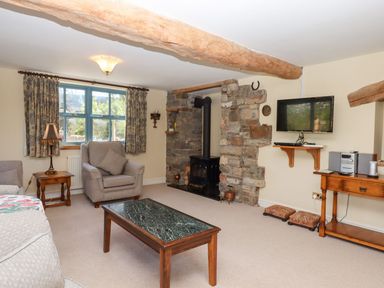 A living room with a fireplace and television at Pillars Barnstaple
