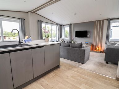 A living room with a sofa and TV at Cedar Lodge 3 Bedrooms with hot tub in Delamere