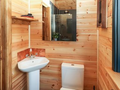 A bathroom featuring a sink and toilet at Dunfell Shepherd's Hut in Appleby-In-Westmorland