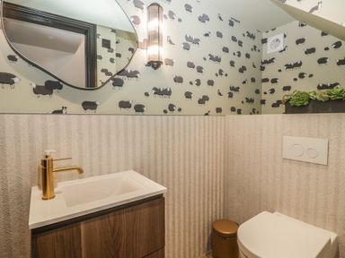 A bathroom with a sink, toilet, and mirror at Low House Cottage Ayside near Newby Bridge