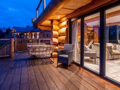 A deck with seating area at The Lookout in Addingham