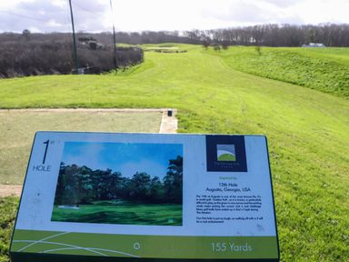 A golf course sign indicating the first hole at Pentewan - 67 Portreath