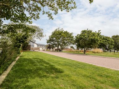 A garden with trees and a pathway at Bell House Llanfechell