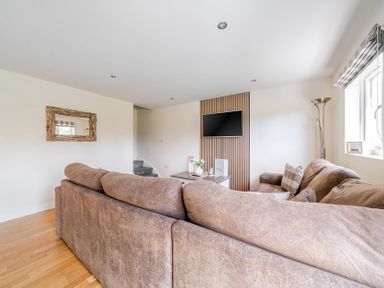 A living room with a sofa and television at James Ville Marina Lodge 8 in Brigg