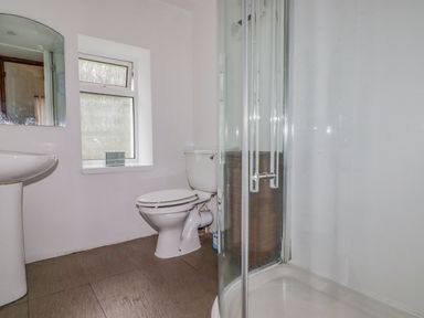 A bathroom with a sink, toilet, and shower at Rock House in Narberth