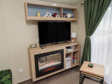 A living room with a television and a fireplace at Homeslea 33 Millennium Gardens Morpeth