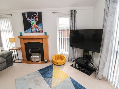 A living room with a television and fireplace at Nevaeh Lodge Longframlington