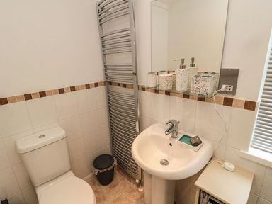 A bathroom with a toilet and sink at Nevaeh Lodge in Longframlington