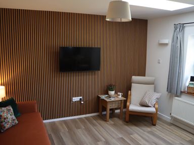 A living room with a TV and sofa at Castle Rag in Parkend