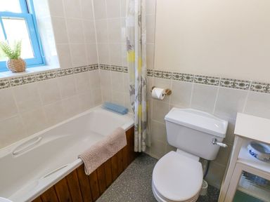 A bathroom with a bathtub and toilet at Casa Mia in Goodwick
