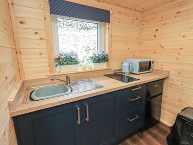 A kitchen with a sink and appliances at Bluebelle - Crossgate Luxury Glamping Hartsop