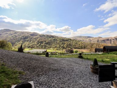 A view of mountains and fields at Bluebelle - Crossgate Luxury Glamping Hartsop