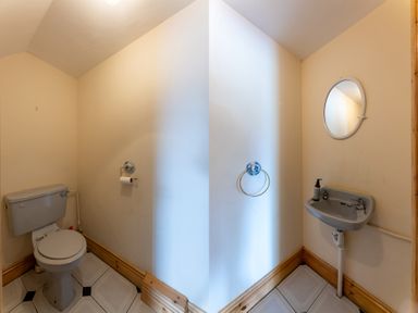 A bathroom with a toilet and sink at Ballyneill Farmhouse, Carrick-On-Suir, County Tipperary