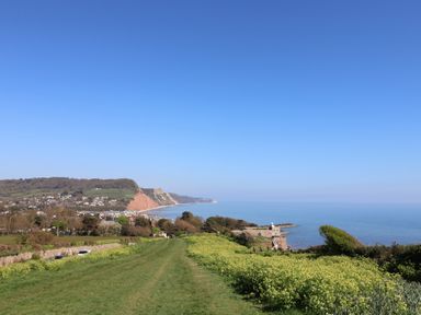 A coastal view with cliffs and sea at Bordeaux Ladram Bay Otterton