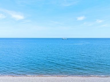 A view of the sea with a ship and a buoy at Sea View, East Parade Llandudno