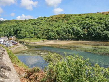 An outdoor view of a river with cars parked nearby at Park Hall Cottage, Solva