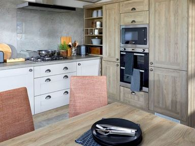 A kitchen with cabinets and oven at 2 Bed Lodge Sleeps 4 - Pet Welcome - Fireplace Cirencester